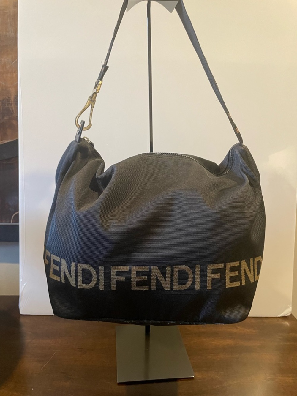 Fendi Black and Gold Logo Shoulder Bag